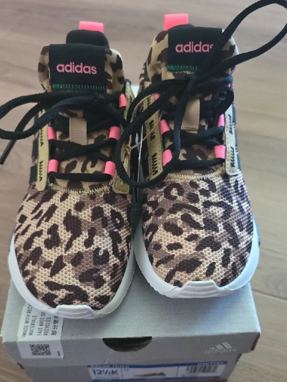Adidas Kids Racer TR21K Leopard Print Sneakers with Pink Accents